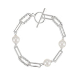She's Spicy Pearl Chain Link Bracelet Ivory Pearl Silver