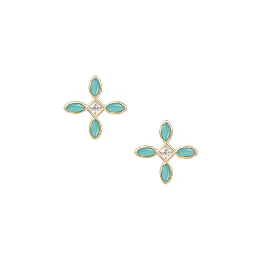 Radiant Cross Stud Earrings in Aqua