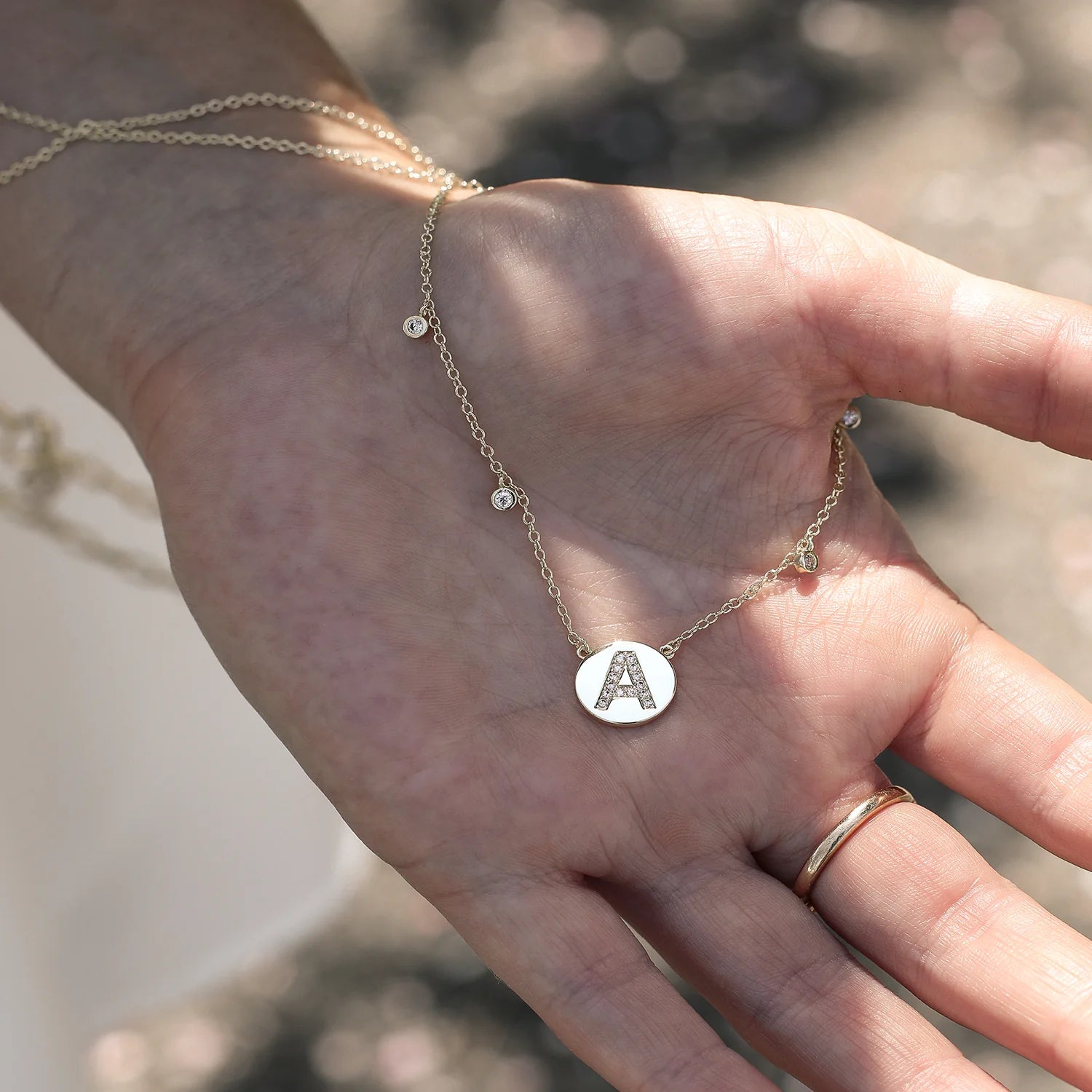 Shine Bright Circle Initial Necklace Gold Cubic Zirconia C
