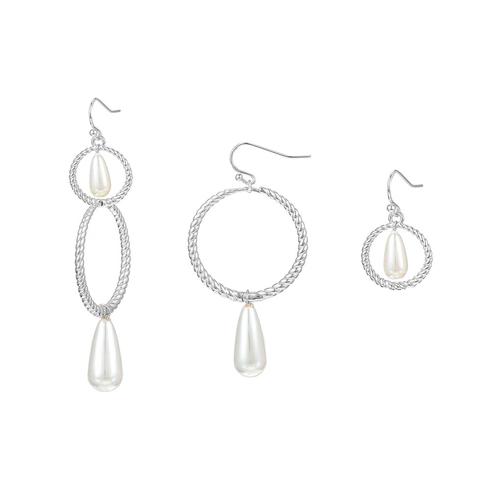 Sea Breeze 3n1 Pearl Drop Earrings Ivory Pearl Silver | 309-S-IP