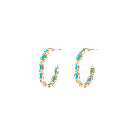 Bloom Mini Hoop Earrings in Light Blue Enamel Gold