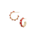 Enchanted Mini Beaded Hoop Earrings in Red/Gold