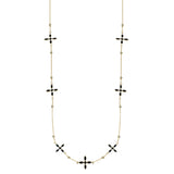 Enamel Cross Station Necklace Black Enamel Gold | 240-BE-G