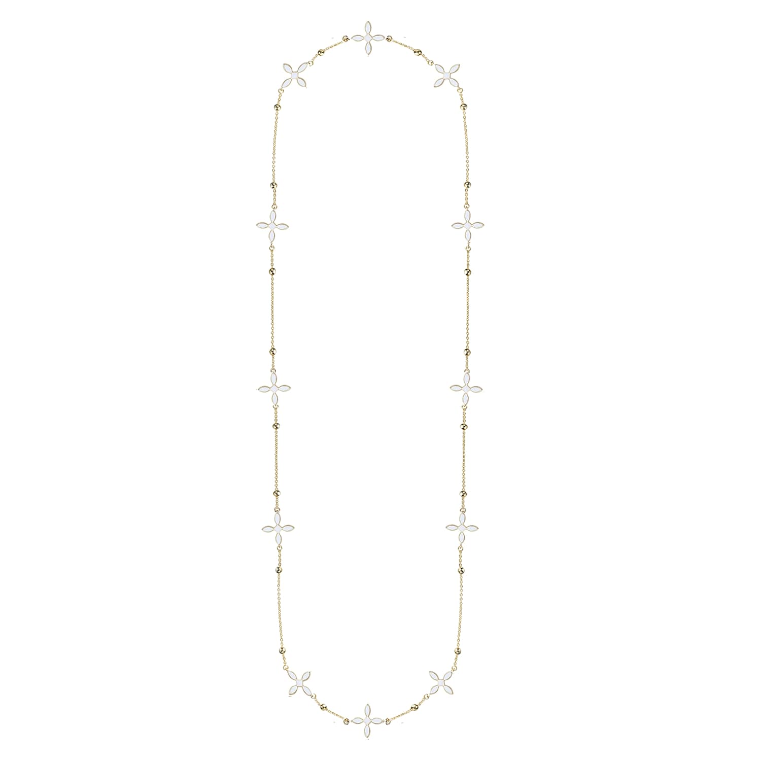 Enamel Cross Station Necklace White Enamel Gold | 240-WE-G