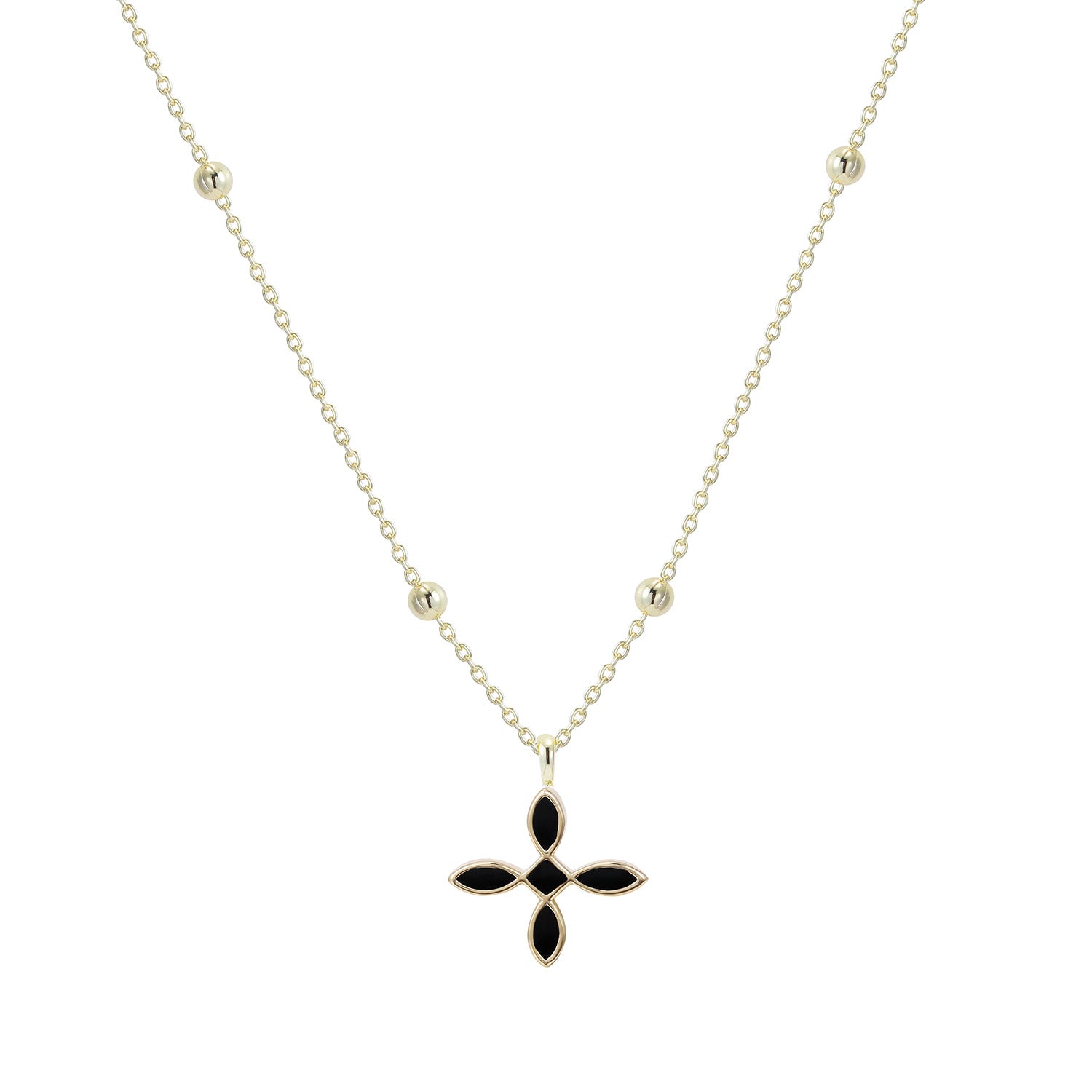 Enamel Cross Drop Necklace Black Enamel Gold | 244-BE-G