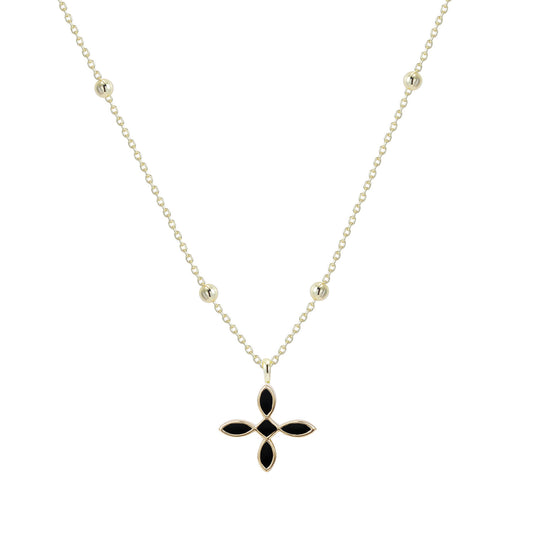 Enamel Cross Drop Necklace Black Enamel Gold | 244-BE-G