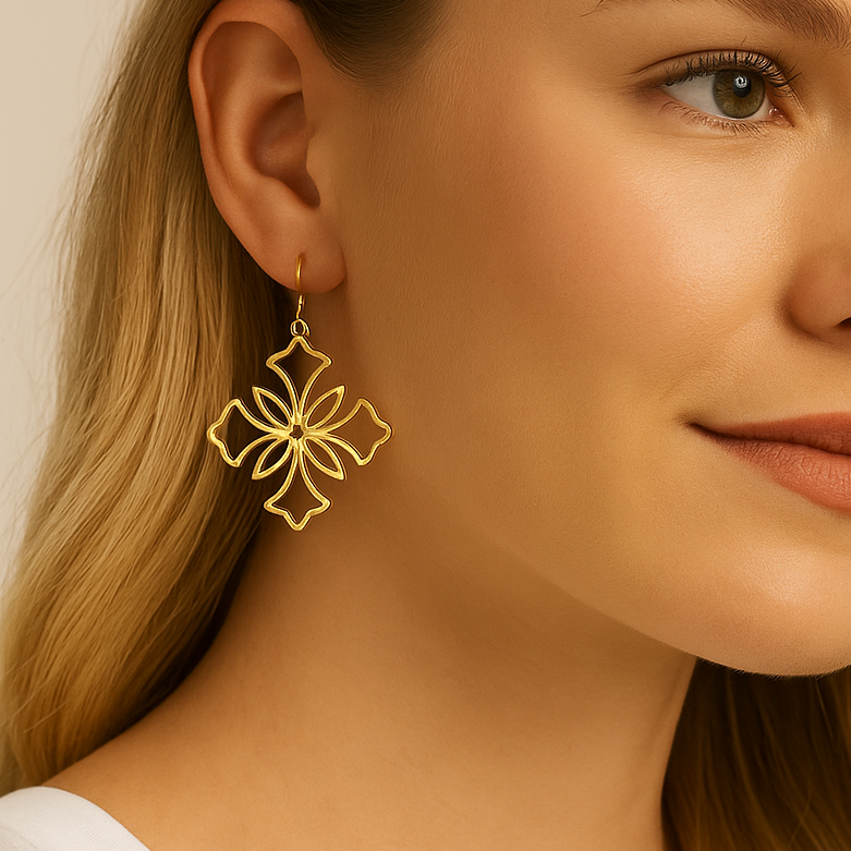 Heirloom Cross Drop Earrings in Silver