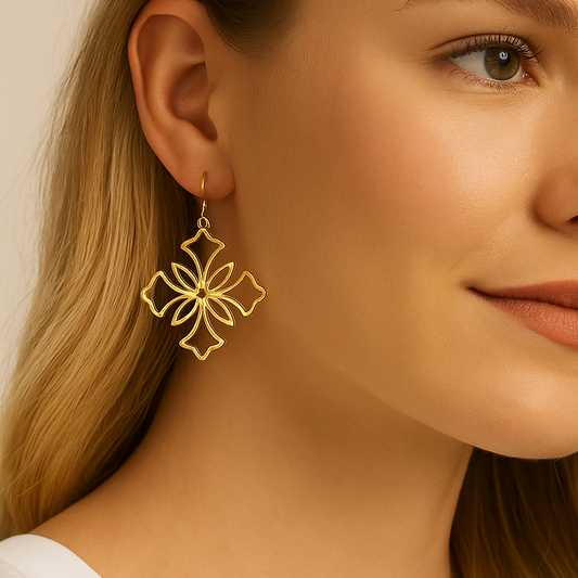 Heirloom Cross Drop Earrings in Silver