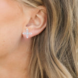She's Classic Mini Cross Stud Earrings in Silver