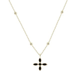Enamel Cross Drop Necklace Black Enamel Gold