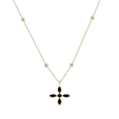Enamel Cross Drop Necklace Black Enamel Gold