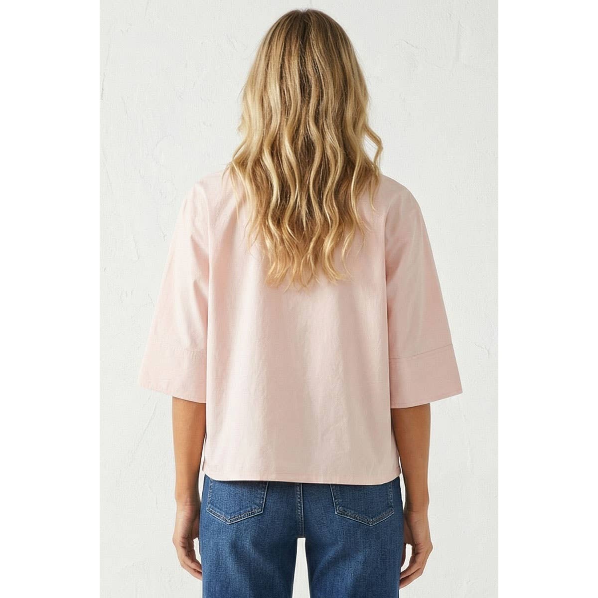 Boxy Half Sleeve Button Up Shirt: Peach / S