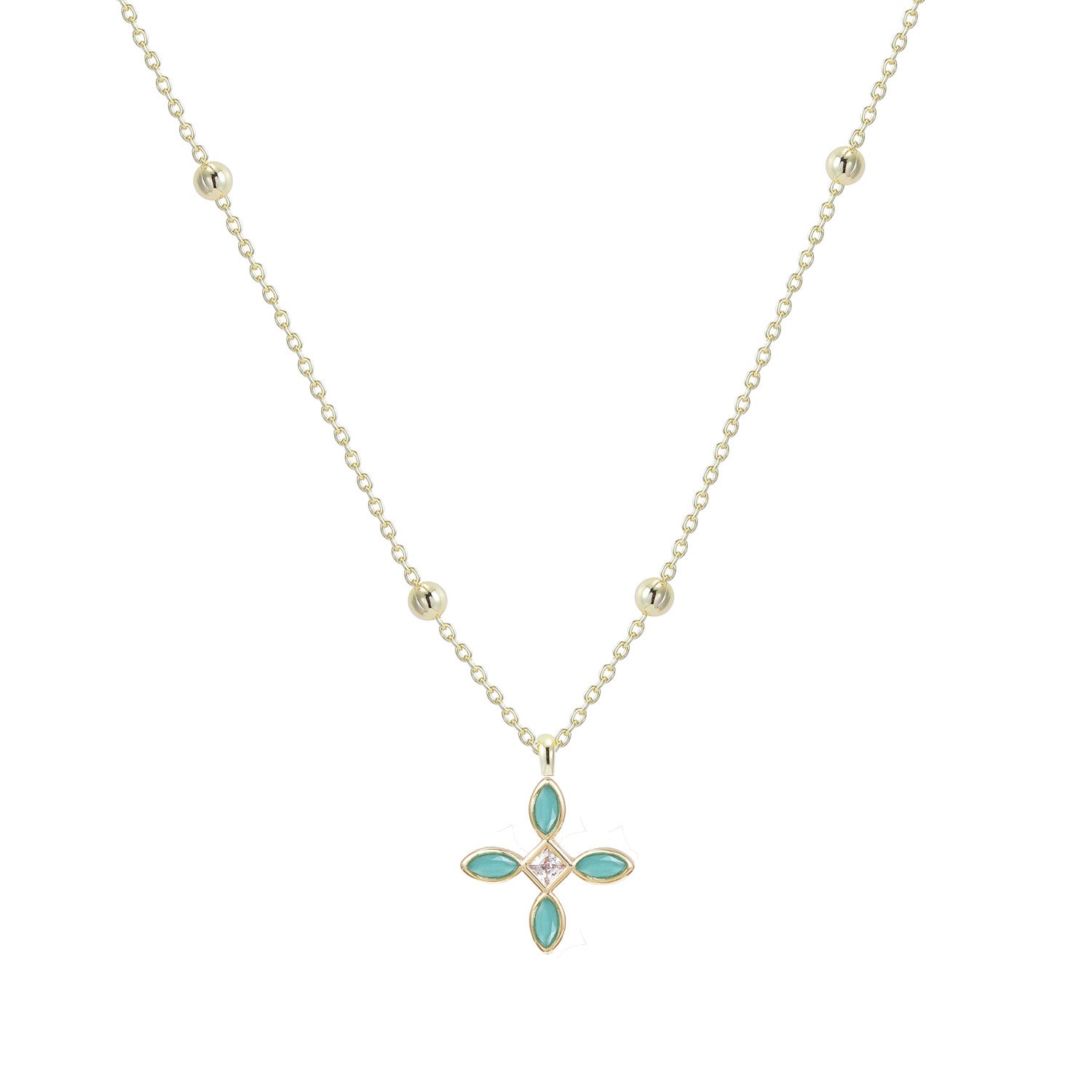Radiant Cross Drop Necklace in Aqua