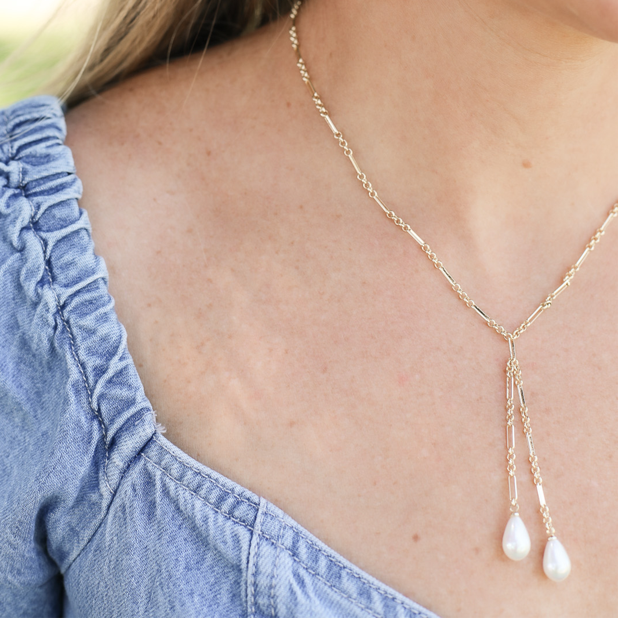 Adorned Pearl Lariat Necklace