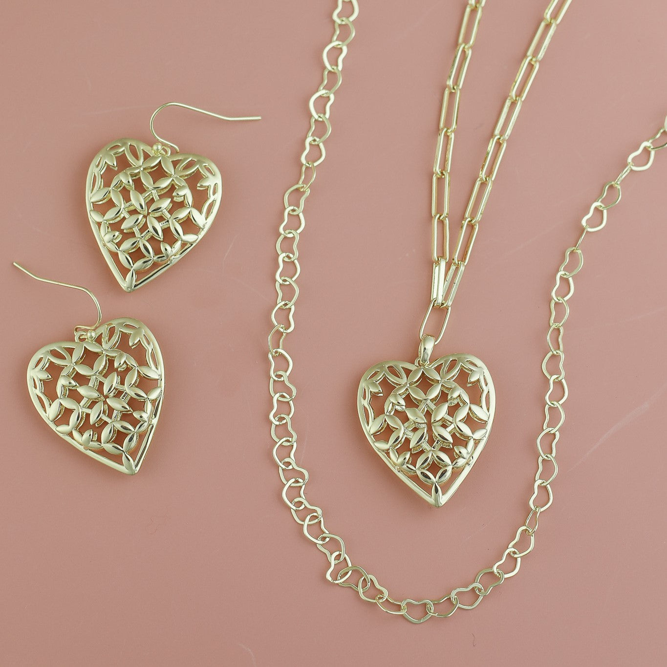 Adorned Heart Layering Necklace in Gold