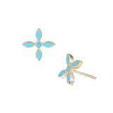 Enamel Cross Stud Earrings Light Blue Enamel Gold