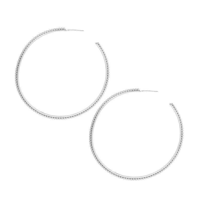 Large Beaded Hoop Earrings Silver