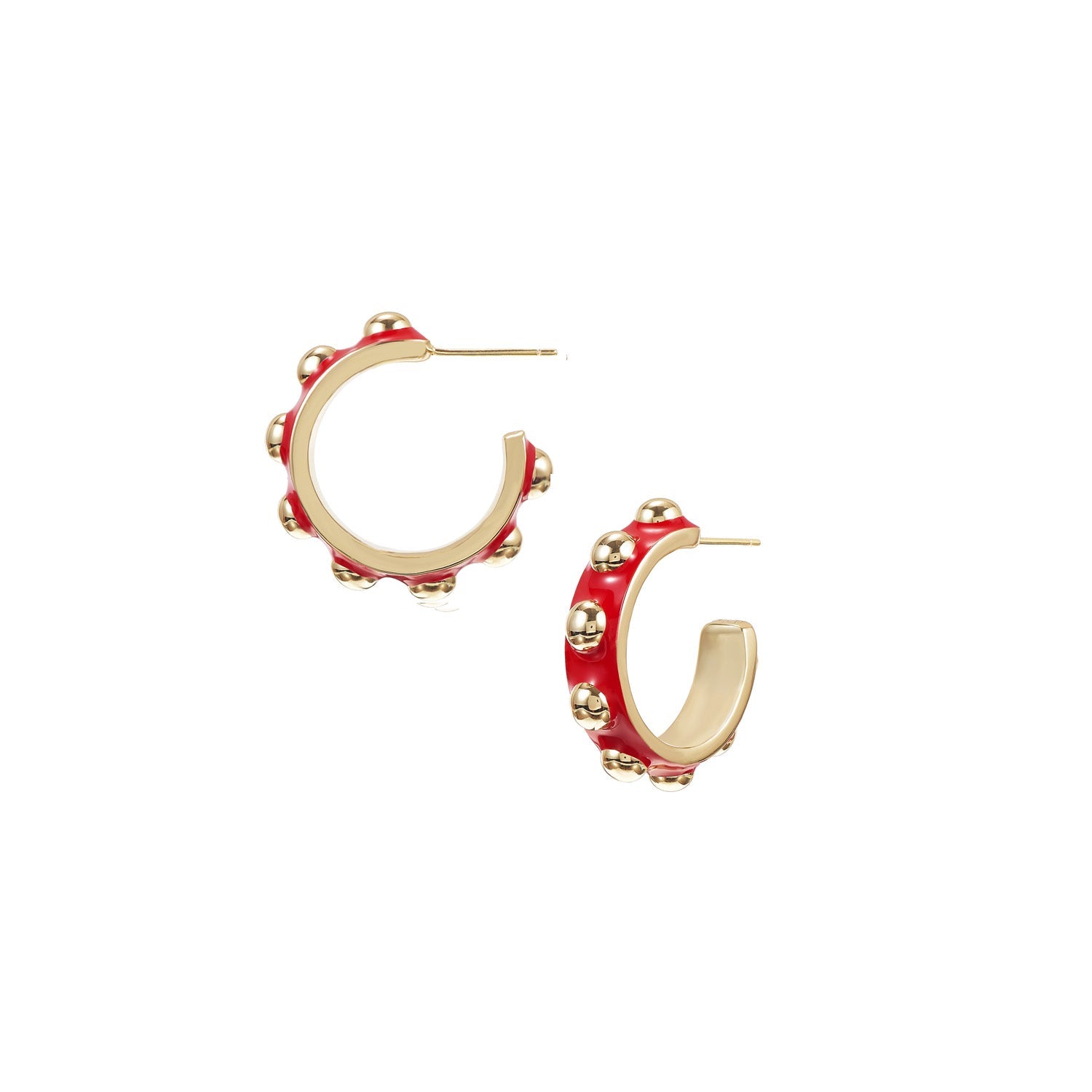 Enchanted Mini Beaded Hoop Earrings in Red/Gold