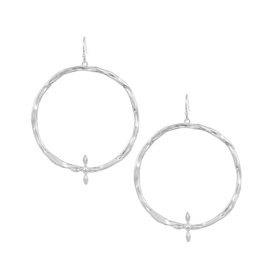 Radiant Cross Hoop Earrings in Silver