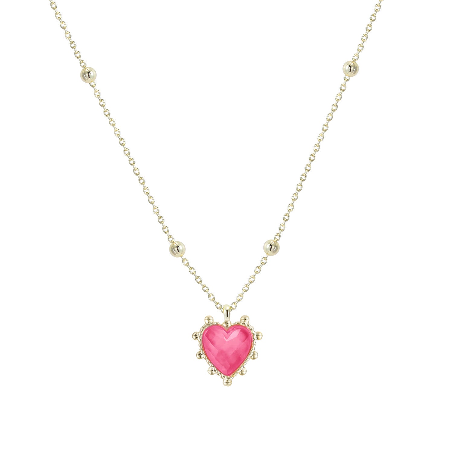 Adorned Heart Drop Necklace in Pink Enamel