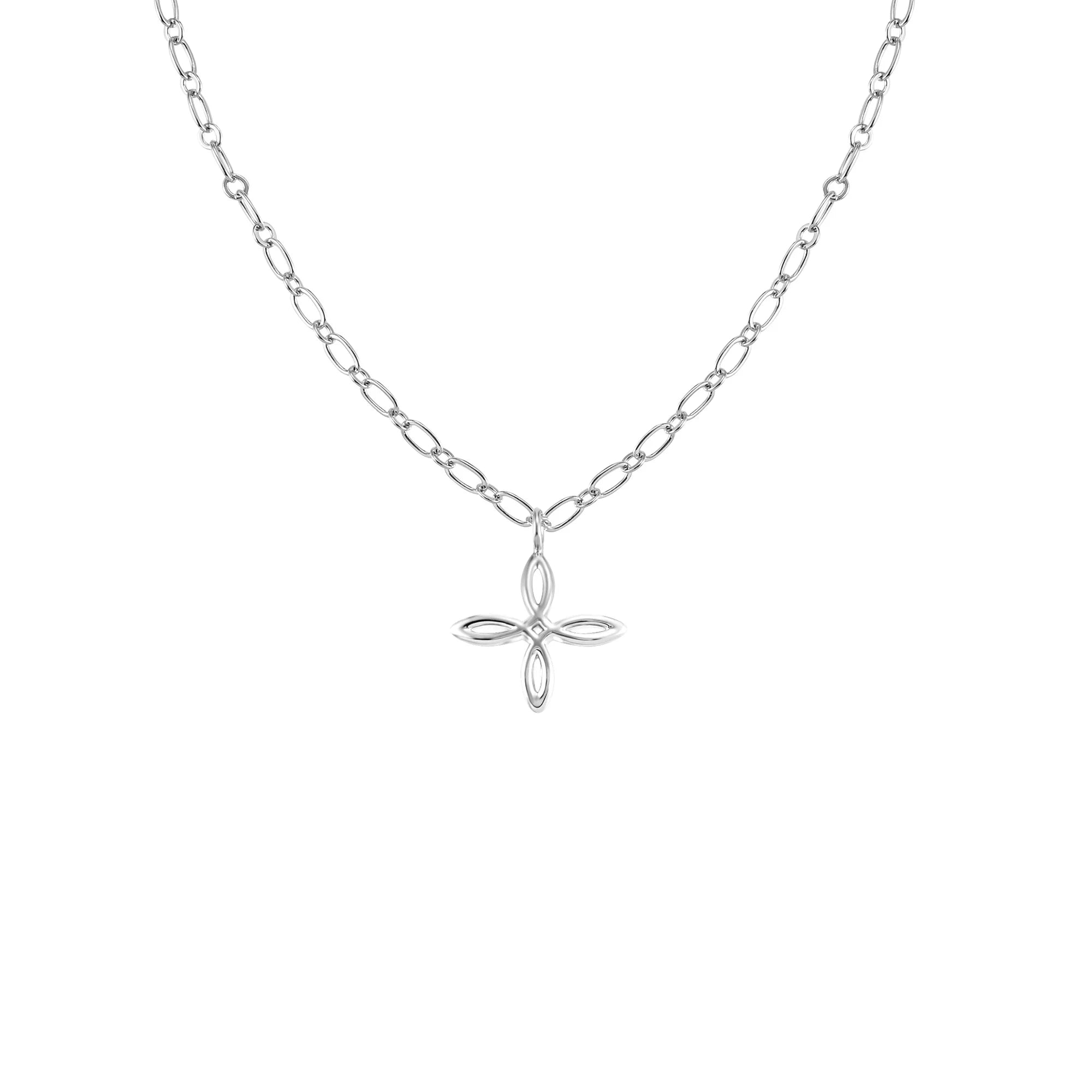 Shes Classic Cross Drop Necklace Silver