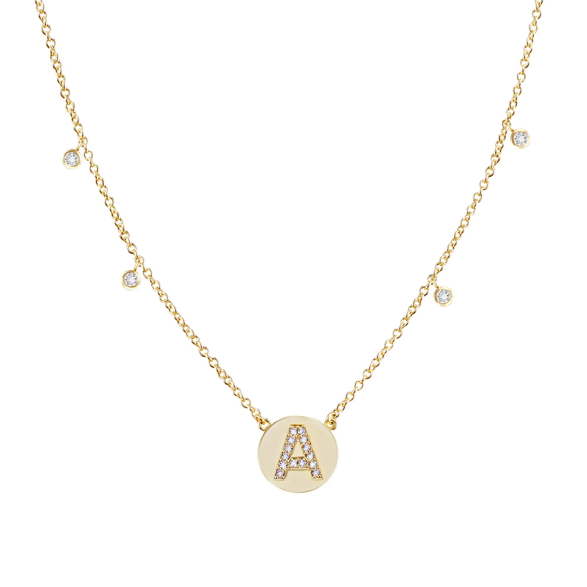 Shine Bright Circle Initial Necklace Gold Cubic Zirconia H