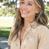 Enamel Cross Station Necklace Black Enamel Gold