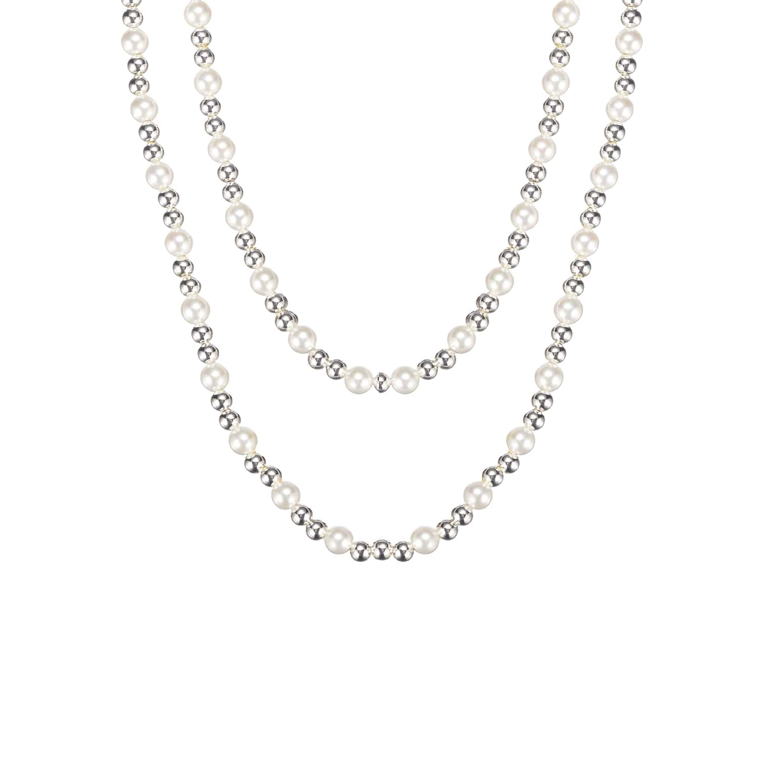 Adorned Pearl Beaded Necklace Silver