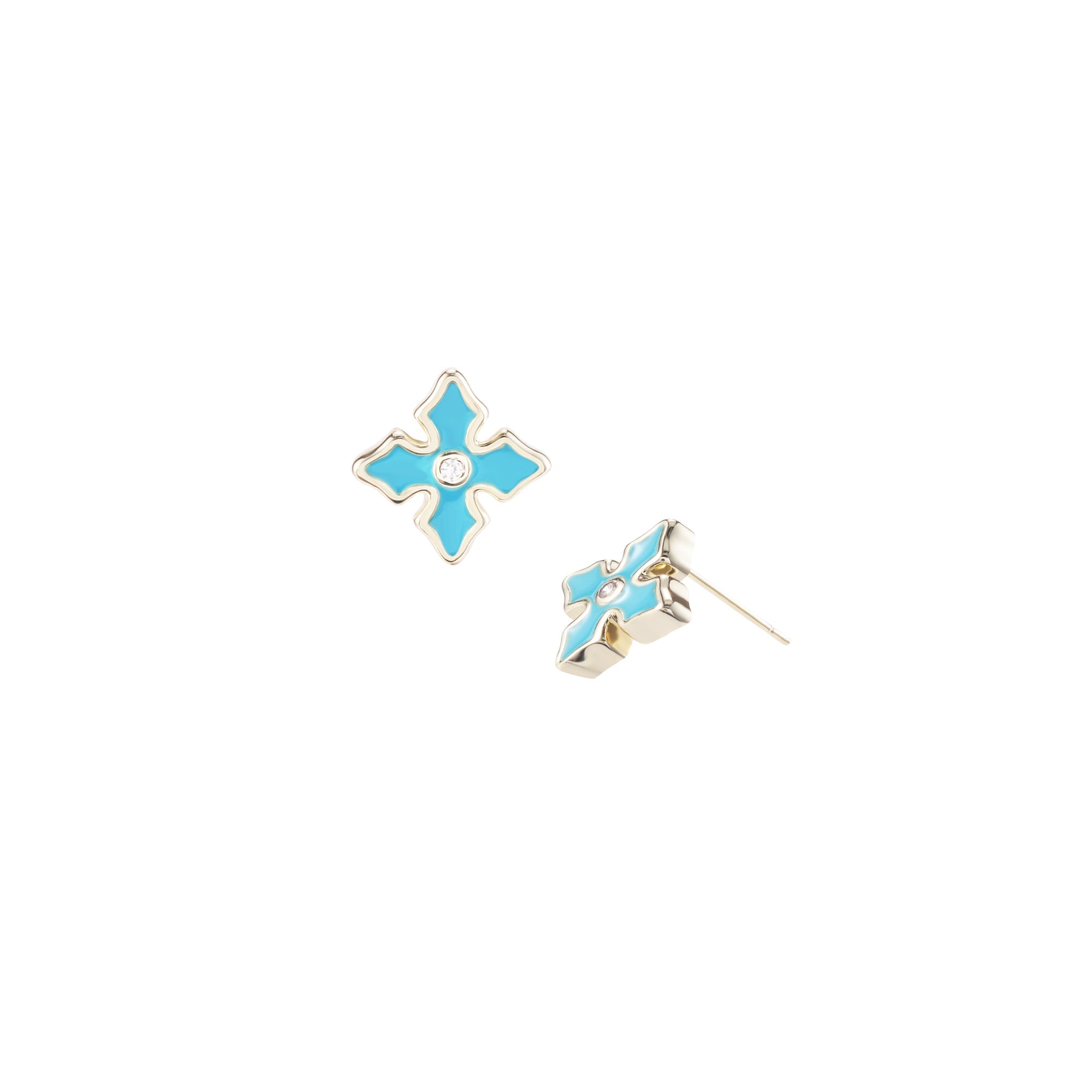 Little Mini Cross Earrings in Turquoise Enamel