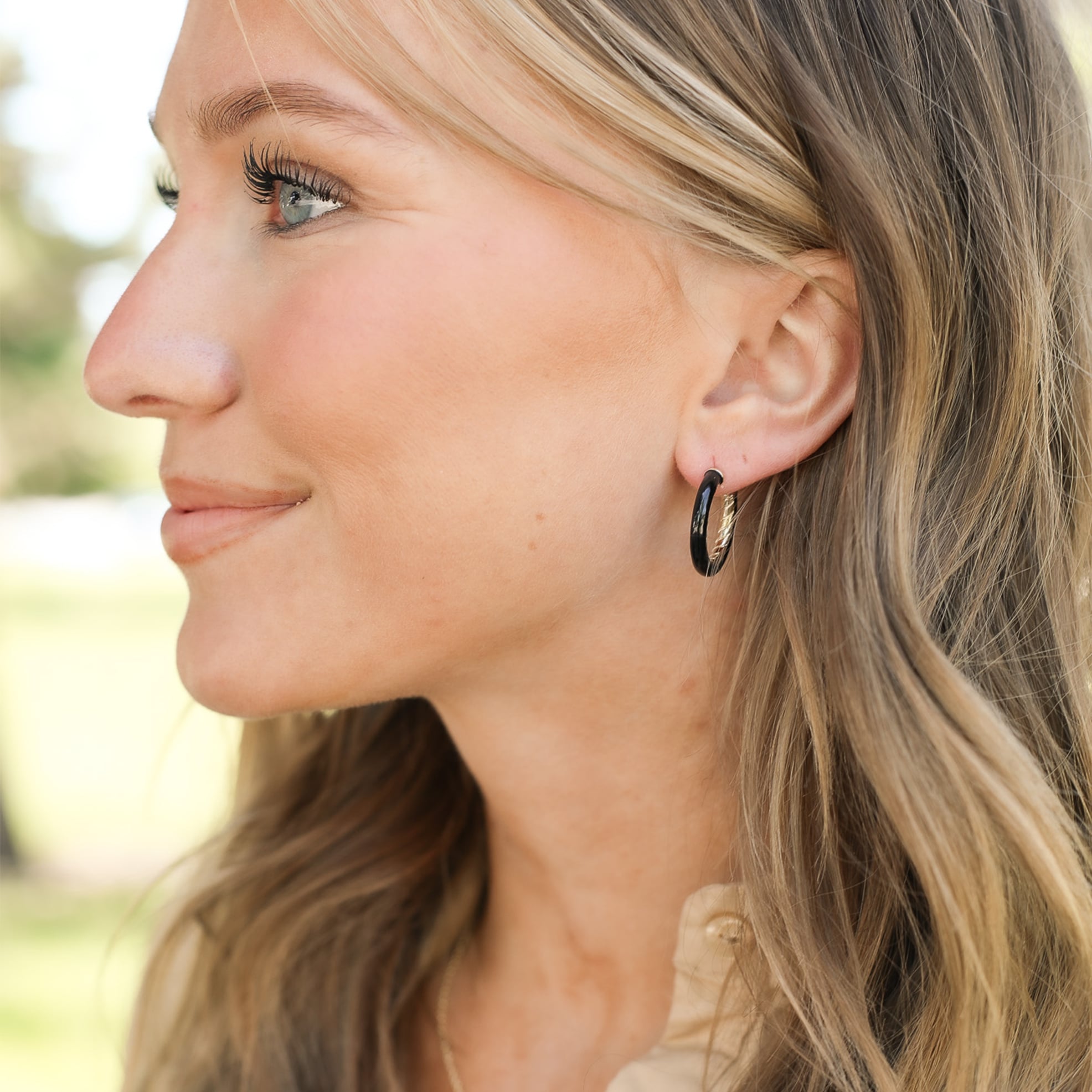 Eclipse Hoop Earrings Black Enamel Gold