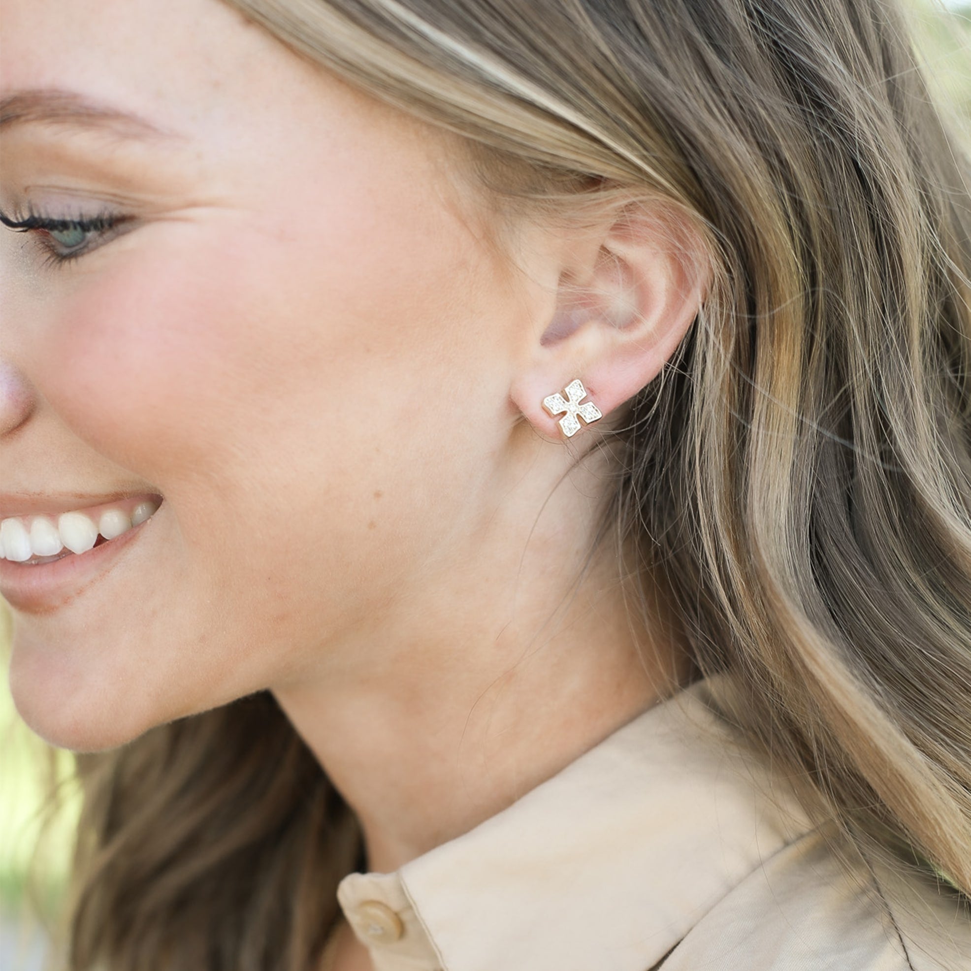 Shine Bright Cross Stud Earrings Silver